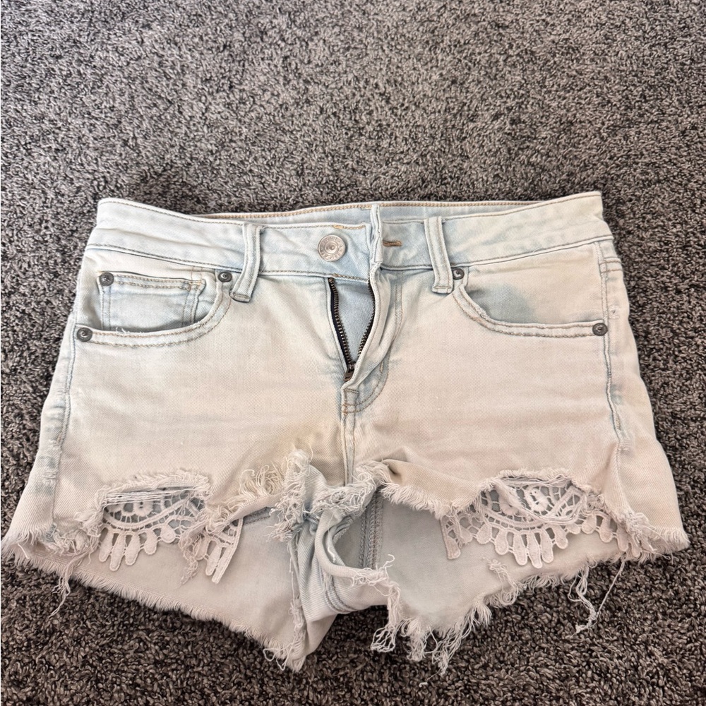 Jr Light Blue Distressed Denim Shorts